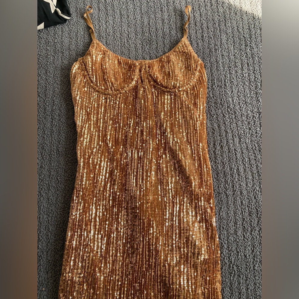 Fashion Nova Gold Sequin Slip Dress